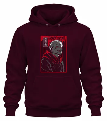 Immagine prodotto di Ryomen Sukuna Jujutsu Kaisen Demone Rosso Nero Felpa con cappuccio unisex in stile anime, bordeaux, XXL