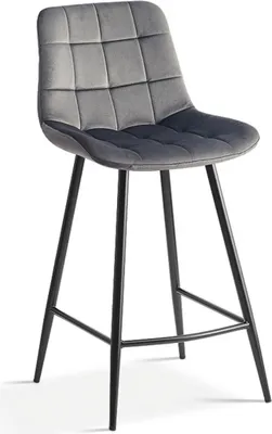 Image de Chaise de comptoir JUTE – Velours taupe – Pieds en métal – Hauteur 95 cm – Style contemporain