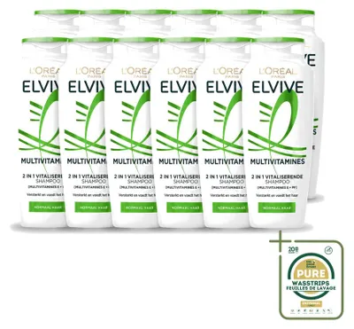 Image de 12 x Shampooing 2-en-1 Elvive Multivitamines de L'Oréal Paris - 250 ml - Pack économique - 12 pièces