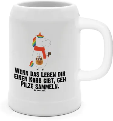 Produktbild von Mr. & Mrs. Panda Tonkrug Einhorn Pilz - Weiß - Geschenk, Deko, Liebeskummer, Humpen, Spruch, Motivation, Krug, Seidel, Pilze, Steinkrug, Bierhumpen, Einhörner
