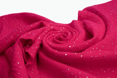 Immagine prodotto di Tessuto in mussola di cotone con pois dorati, doppia garza, fucsia 50 x 130 cm