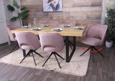 Produktbild von 6er-Set Esszimmerstuhl MCW-N72, Polster-Küchenstuhl, drehbar Auto-Return, Stoff/Textil (420g/m²) rosa