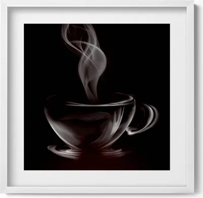 Produktbild von Abstrakte Tasse Kaffee– Wandbild mit Rahmen – Gerahmtes Bild  – Wanddekoration – 50x50 cm –  Weiß Rahmen