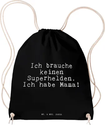 Produktbild von Mr. & Mrs. Panda gymnastiktasche Ich brauche keinen Superhelden.... - Schwarz - Geschenk, Mutter, Gymbag, Jutebeutel, Mama, Sprüche, Stoffbeutel, Geburtstag, Dankeschön