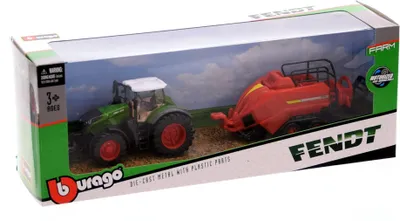 Produktbild von Bburago - Fendt Traktor mit Anhänger (10cm) Traktor mit Ballenpresse