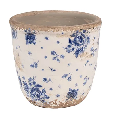 Obrázek produktu pro Clayre & Eef Květináč Ø 11x10 cm Béžová Modrá Keramické růže