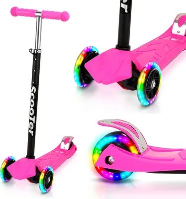 Produktbild von Jiubiaz Detský skúter Fun Scooter Kick Scooter 3-kolesový detský skúter LED kolesá do 50 kg Výškovo nastaviteľná ružová