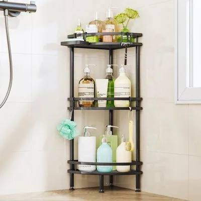 Immagine prodotto di Ibenzoa® Porta sapone da doccia senza foratura – Set da 3 mensole angolari, acciaio inossidabile con ripiano portaoggetti e 4 ganci, scaffale per il bagno, ideale per shampoo e bagnoschiuma