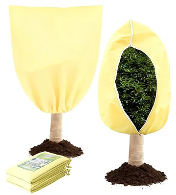 Image de Housse d'hiver pour plantes (1 pièce), 80 x 120 cm, avec fermeture éclair et cordon de serrage, réutilisable, pour plantes, arbres, palmiers et plantes de balcon, beige