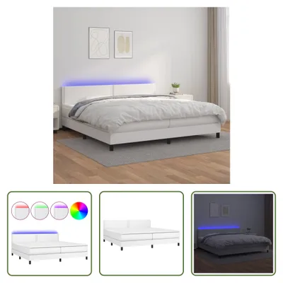 Produktbild von The Living Store Boxspringbett mit Matratze & LED Weiß 200x200 cm Kunstleder