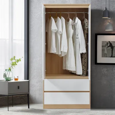 Produktbild von Kleiderschrank ’Bastheim’ mit 2 Türen, 1 Stange, 2 Schubladen Eichenoptik / Weiß
