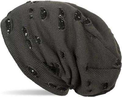 Produktbild von styleBREAKER warme Feinstrick Beanie Mütze im Destroyed Pailletten Look und weichem Fleece Innenfutter, Slouch Longbeanie, Damen 04024127