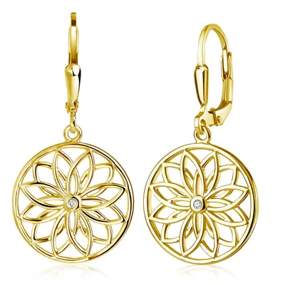 Produktbild von MATERIA by Matthias Wagner Blumen Ohrringe hängend Gold mit Zirkonia 925 Sterling Silber vergoldet SO-503-Gold
