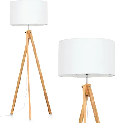 Produktbild von Bitonto Stehlampe aus Holz/Stoff in Naturfarben/Weiß, Leuchte im Boho-Style