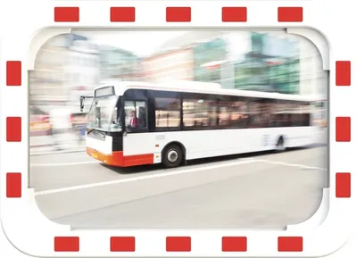 Produktbild von Verkehrsspiegel H400xB600mm Kunststoff,rot/weiß 15m