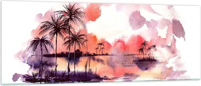 Produktbild von Bilder auf glas - Tropen Palmen Illustration Pflanze - 140x50cm - Glasbilder - Wandbilder - Kunstdruck - Wanddekoration aus Glas - Glas Bilder - Wandbild auf Glas - GAB140x50-2995