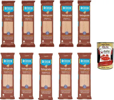 Produktbild von De Cecco Integrale Long Pasta testpaket, Spaghetti und Linguine Pasta integrale, Vollkornnudeln, 10x 500g + Italian Gourmet polpa 400g