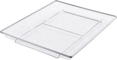 A wire mesh basket on a white background.