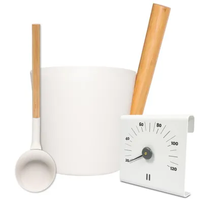Produktbild von SET> Rento Saunaeimer + Kelle + Thermometer aluminium WEISS