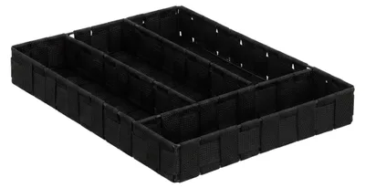Image de Relaxdays - Range-couverts, séparateur de tiroir à 4 compartiments, pour couverts de cuisine, tressé, H x l x P 4,5 x 26 x 36 cm, noir