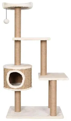 Zdjęcie produktu dla Drzewko dla kota 123 cm - drapak - 4 poziomy - słupki do drapania z sizalu - domek dla kota i zabawka wisząca - kolor beżowy