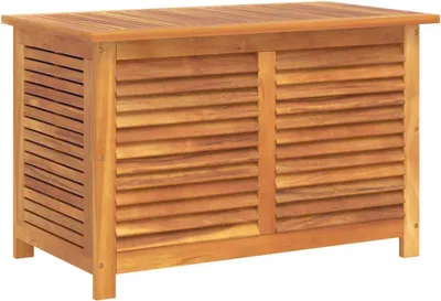 A wooden garden box with slatted doors and top, shown against a white background.