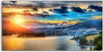 Produktbild von Coloray Acrylbild 120x60  Wandbild Acrylbilder Berg Wolke Wasser Natur Landschafts