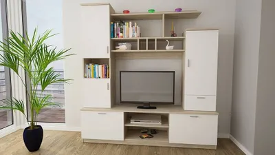 Produktbild von Meblast | Zeli Wohnwand; Dunkles Sonoma / Weiß - Premium Beschläge | Möbel, Zeitlos, Modern TV-Möbel, Große Anbauwand, Schrankwand, Wohnzimmer-Set, Sonoma Eiche