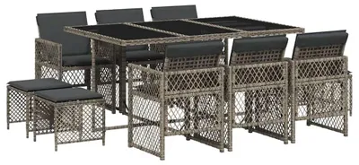 Obrázok produktu pre vidaXL 11-dielna záhradná jedálenská súprava s vankúšmi Grey Poly Rattan
