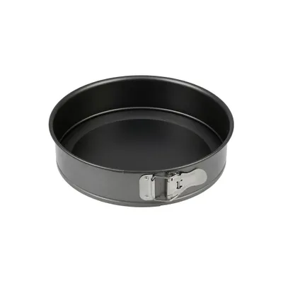 A round springform cake pan is shown against a white background.