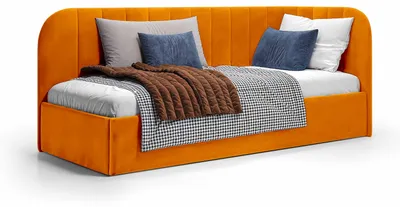 Zdjęcie produktu dla Łóżko tapicerowane z pojemnikiem na pościel, kolor: Mandarinenglanz, wymiary: 90 x 200 cm