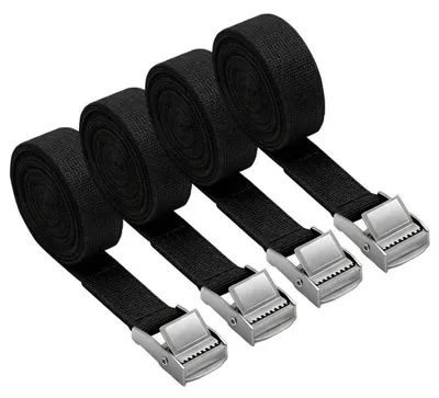 Productafbeelding van Spanningsriemen, set van 4, met klemvergrendeling, 2 meter lang, 20 mm breed, geschikt tot 150 kg, zwart