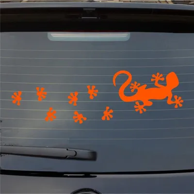 Produktbild von Heckscheibenaufkleber Gecko Tapsen Echse Dragon Lurch Agame Fußspuren 55x25 cm Orange Auto Aufkleber Sticker