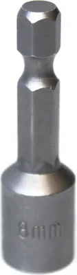 A close-up studio shot of a single magnetic nut driver bit.