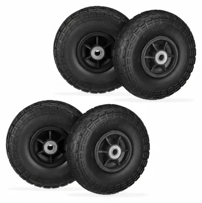 Image de Relaxdays, jeu de 4 roues pour diable, anti-crevaison, caoutchouc plein, 4.10/3.50-4", jantes en plastique, jusqu'à 150 kg, 260 x 85 mm, noir