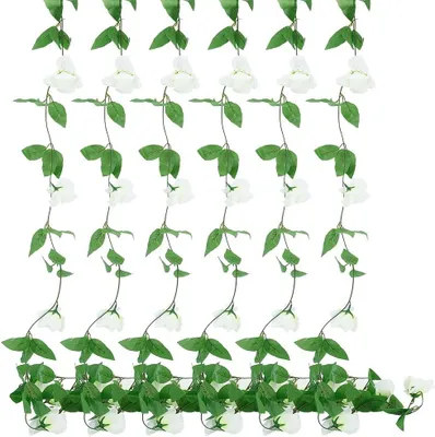 Produktbild von Kunstblumen Rosengirlande mit Efeu, 6x 100 cm, künstliche Blumen für Dekoration