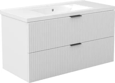 Image de Acezanble Ensemble Meuble salle de Bain Blanc Suspendu avec Vasque Céramique, 99cm