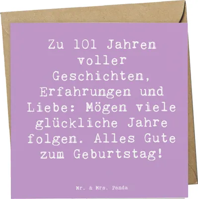 Produktbild von Mr. & Mrs. Panda Grußkarte Spruch 101. Geburtstag - Lavendeltraum - Geschenk, Alter, anlasskarte, faltkarte, Glückwunschkarte, Klappkarte, Happy Birthday, Geschichten
