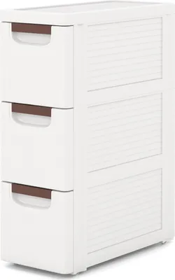 Produktbild von GOPLUS Nischenschrank schmal, Badschrank klein mit Schubladen & Rollen, Toilettenschrank für Toilettenpapier, mit 3 Schubladen, Weiß