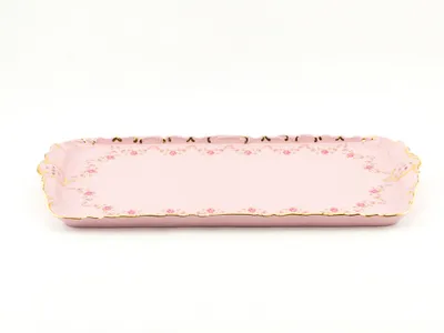 Image de Plateau 36 cm, porcelaine rose, fleurs, ligne or, Leander