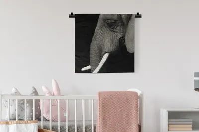 Produktbild von MuchoWow® Wandteppich Wandbehang Elefant - Grau - Schwarz 60x60 cm Tapisserie Dekoration Wandtuch - Dekorationen - Wand Decke
