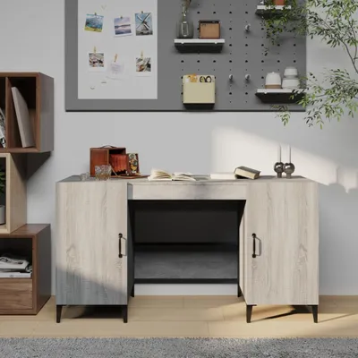 Image de The Living Store Bureau gris Sonoma 140x50x75 cm bois composite