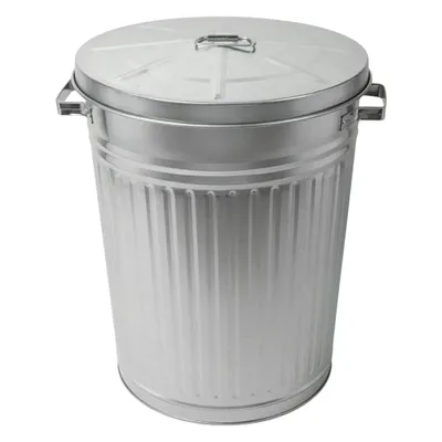 Produktbild von Zink Abfalleimer mit Deckel - 55 Liter - Metall Garten Outdoor Mülleimer silber