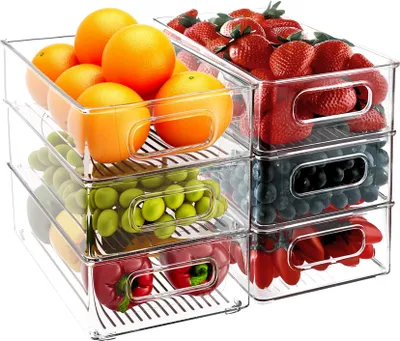Produktbild von Freetoo Kühlschrank Organizer 6er Set Aufbewahrungsbox Organisation Stapelbare Fridge Organizer Box für Küchen, Kühlschrank, Schränke, 25,5 x 15 x 7cm