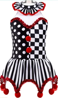 Produktbild von Clown-Kostüm für Mädchen –Karneval & Halloween Outfit, Gr. 128 cm, Ärmelloser Body mit Tüllrock Zirkus-Stil – Für Tanz, Ballett und Fasching