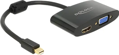 Produktbild von Delock - Videoadapter - DisplayPort (M) zu HD-15 (VGA), HDMI (W) - 18 cm - Schwarz