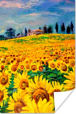 Produktbild von MuchoWow® Poster Ölfarbe - Gemälde - Blumen - Sonnenblume 80x120 cm - Papierdruck