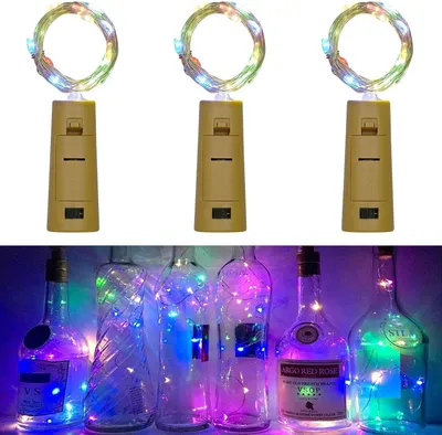 Produktbild von Flaschenleuchten – Set mit 3 – Korkenlichter, 2 Meter, 20 LEDs – Warmweiß – Batteriebetrieben