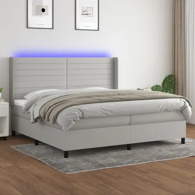 Produktbild von The Living Store Boxspringbett mit Matratze & LED Hellgrau 200x200 cm Stoff