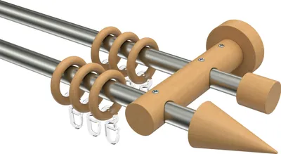 Produktbild von Interdeco Gardinenstange / Vorhangstange Edelstahl / Buche lackiert, Typ Adrian Holly (Kegel), 16 mm Ø 2-läufig, 600 cm